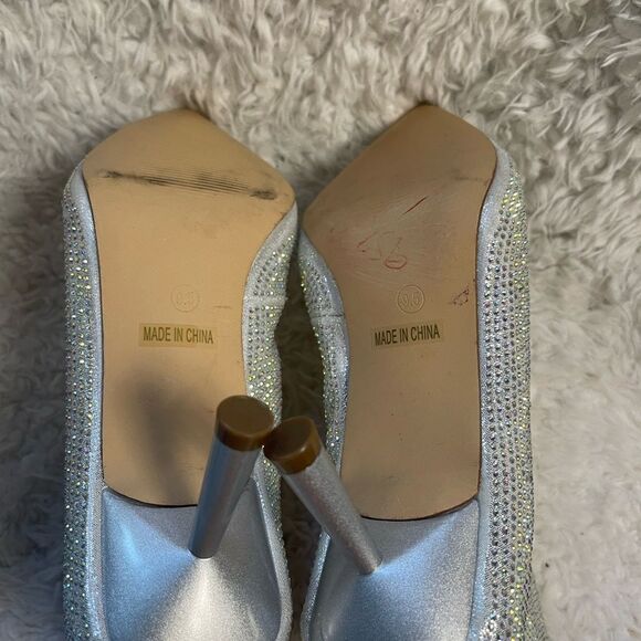 Moda Tope synthetic Silver Rhinestones Ankle Boots pointed toe side zipper SZ9.5 - Picture 9 of 16